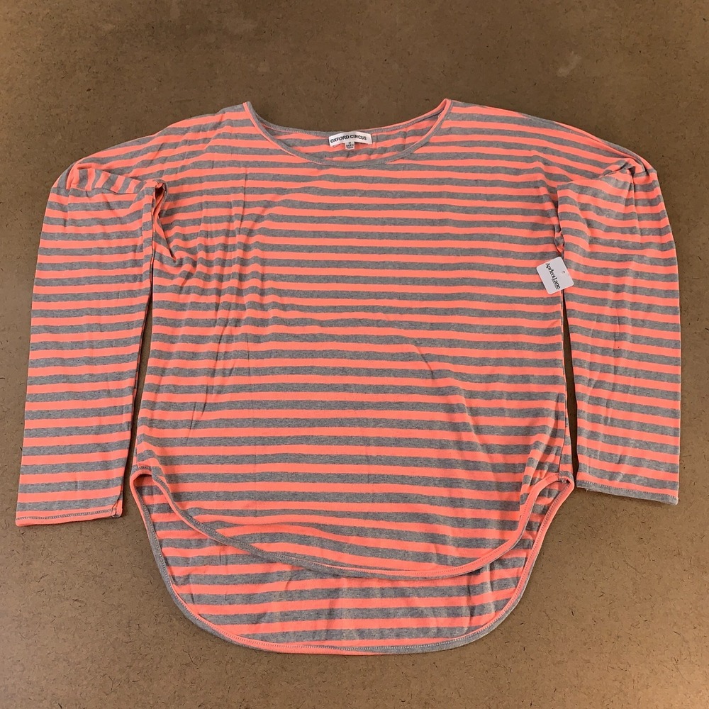 Oxford Circus Women's Medium Orange Gray Striped Long Sleeve Round Hem Top NWT